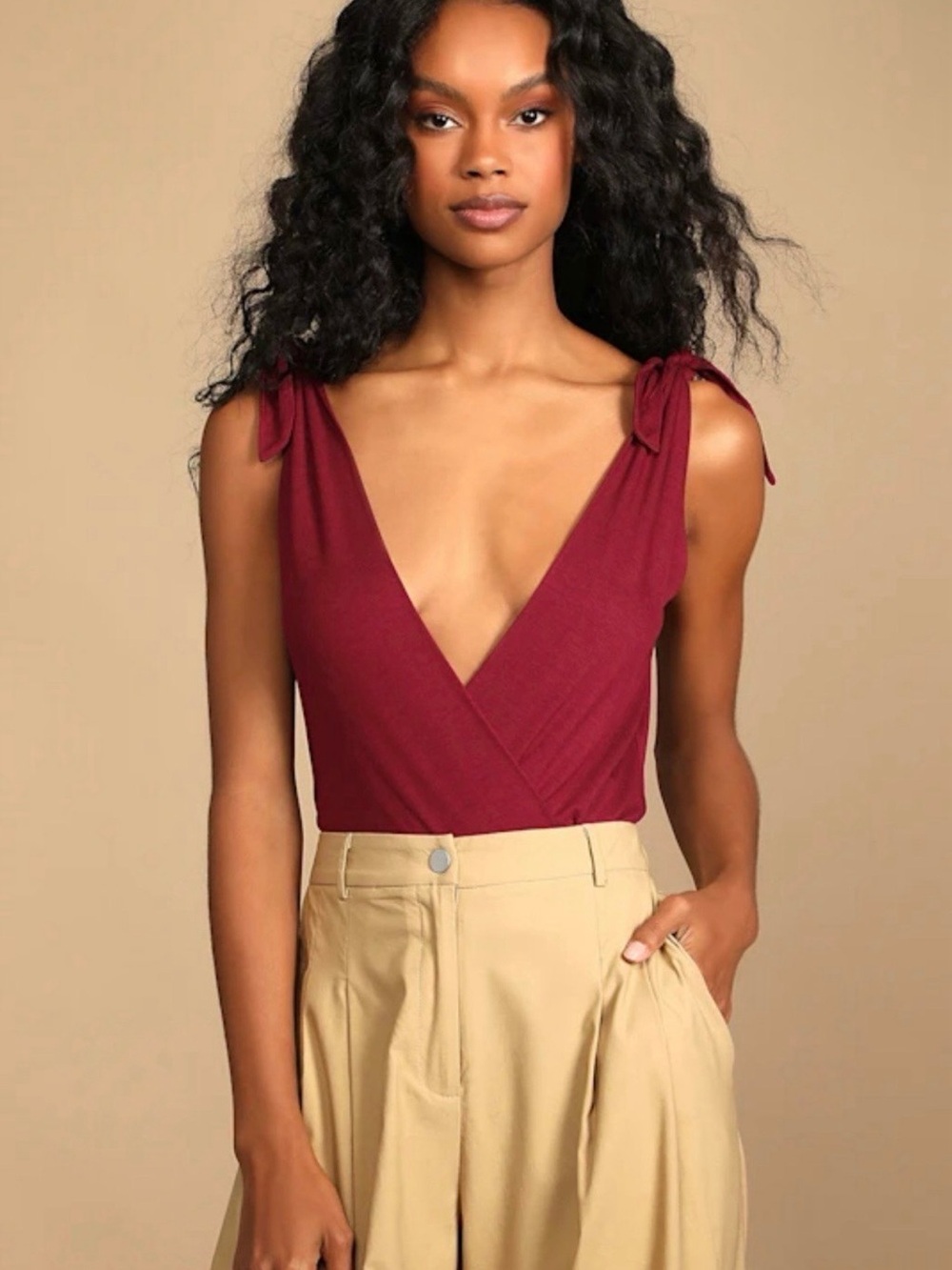 Me, Myself, and Tie Burgundy Tie Strap Bodysuit